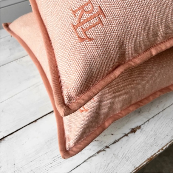 NWT 2 Ralph Lauren 20" LOGO Square Throw PILLOW Covers RLL dusty Rose Orange - Picture 5 of 8
